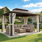 10' x 13' Hardtop Gazebo Canopy with UPF30+ Double Polycarbonate Roof, Aluminum Frame, Netting and Curtains, Beige