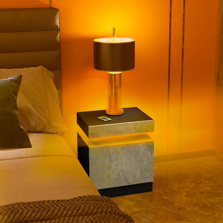 Nightstand with LED Lights and 2 Drawers