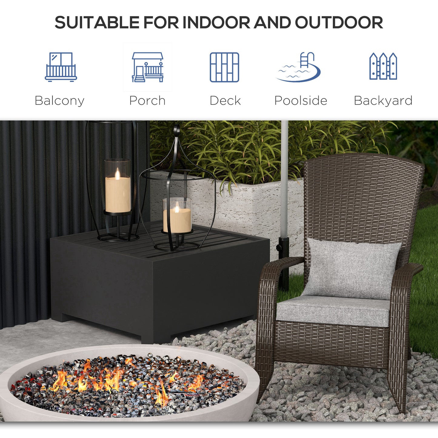 Patio Wicker Adirondack Chair, Outdoor Rattan Muskoka Chair with Cushions for Patio, Garden, Backyard Dark Blue