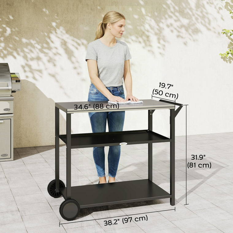 Black 3-Tier Pizza Oven Stand with Stainless Steel Top