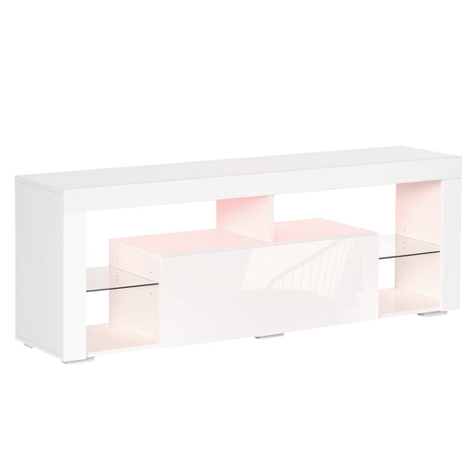 55" TV Stand with LED Lights and Storage - White