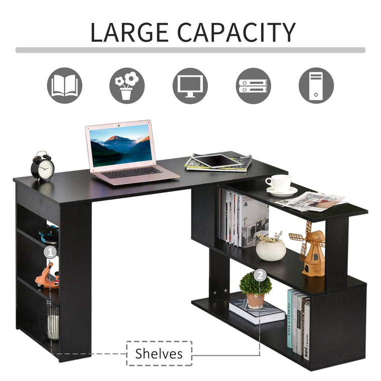 L-Shaped Rotating Corner Desk with Storage Shelf