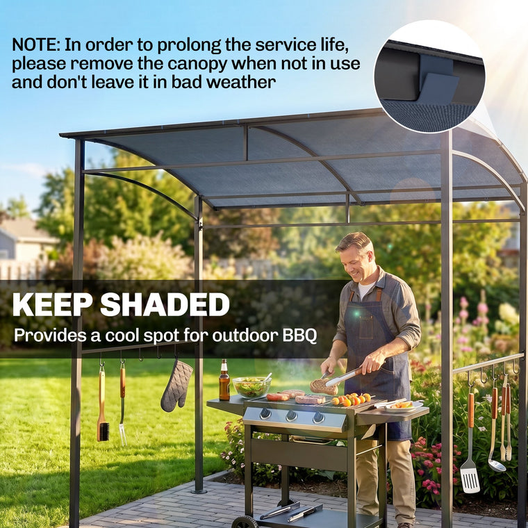 7' x 5' Grey BBQ Grill Gazebo with Hooks