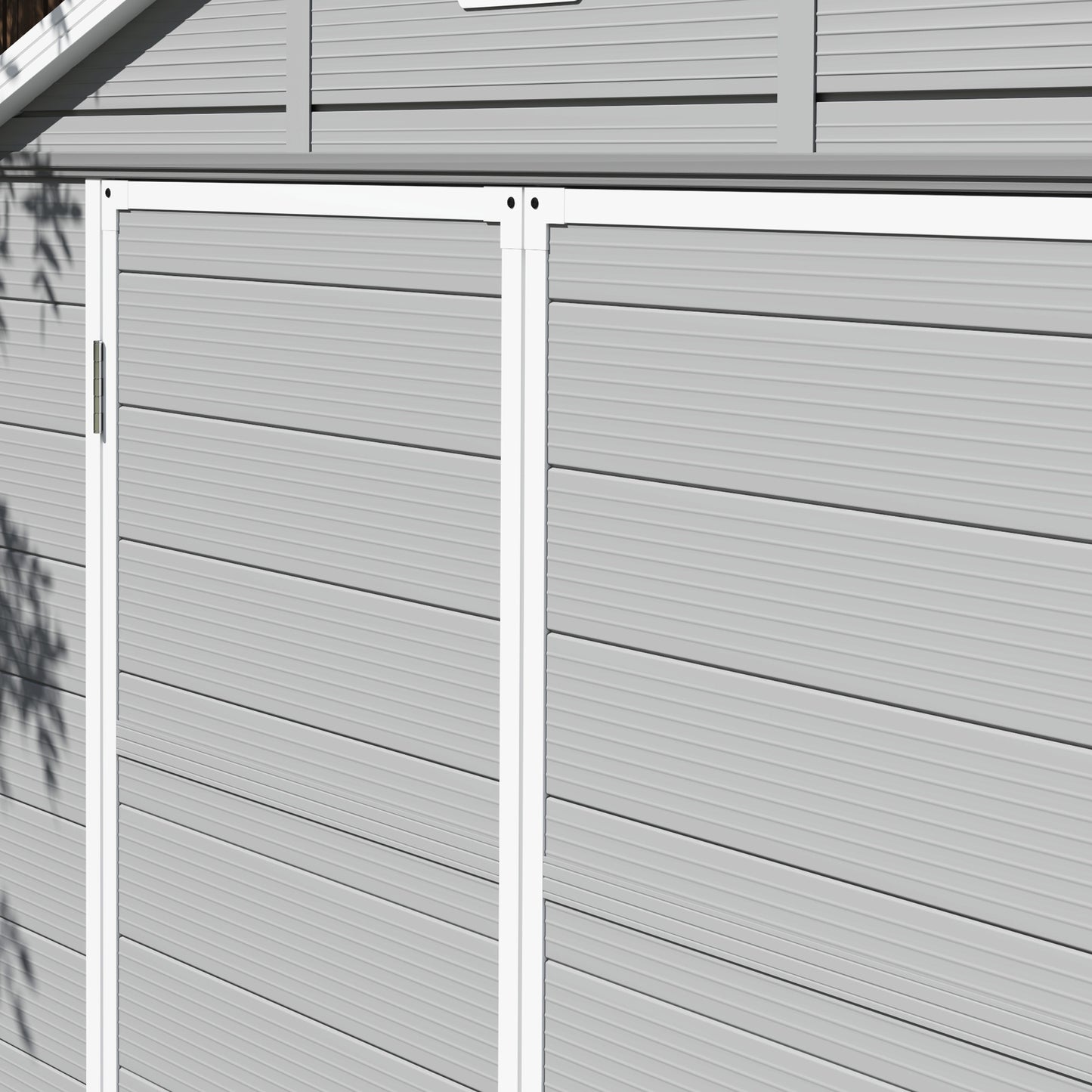 8' x 6' Plastic Garden Storage Shed with Latch Door, Vents, Sloped Roof, Light Grey