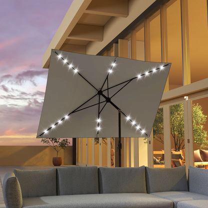 6.5x10ft Light Grey Aluminum Market Parasol with Solar LEDs