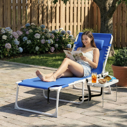 Tanning Chair with Face Hole and Side Table - Navy Blue