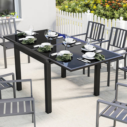 Aluminum Expandable Dining Table with Tempered Glass Top