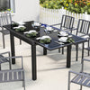 Aluminum Expandable Outdoor Dining Table with Tempered Glass Tabletop and Aluminum Frame, for Garden, Backyard, Black