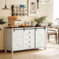 60" Buffet Cabinet, Farmhouse Sideboard with Sliding Barn Doors, Drawers and Adjustable Shelves, Cream White
