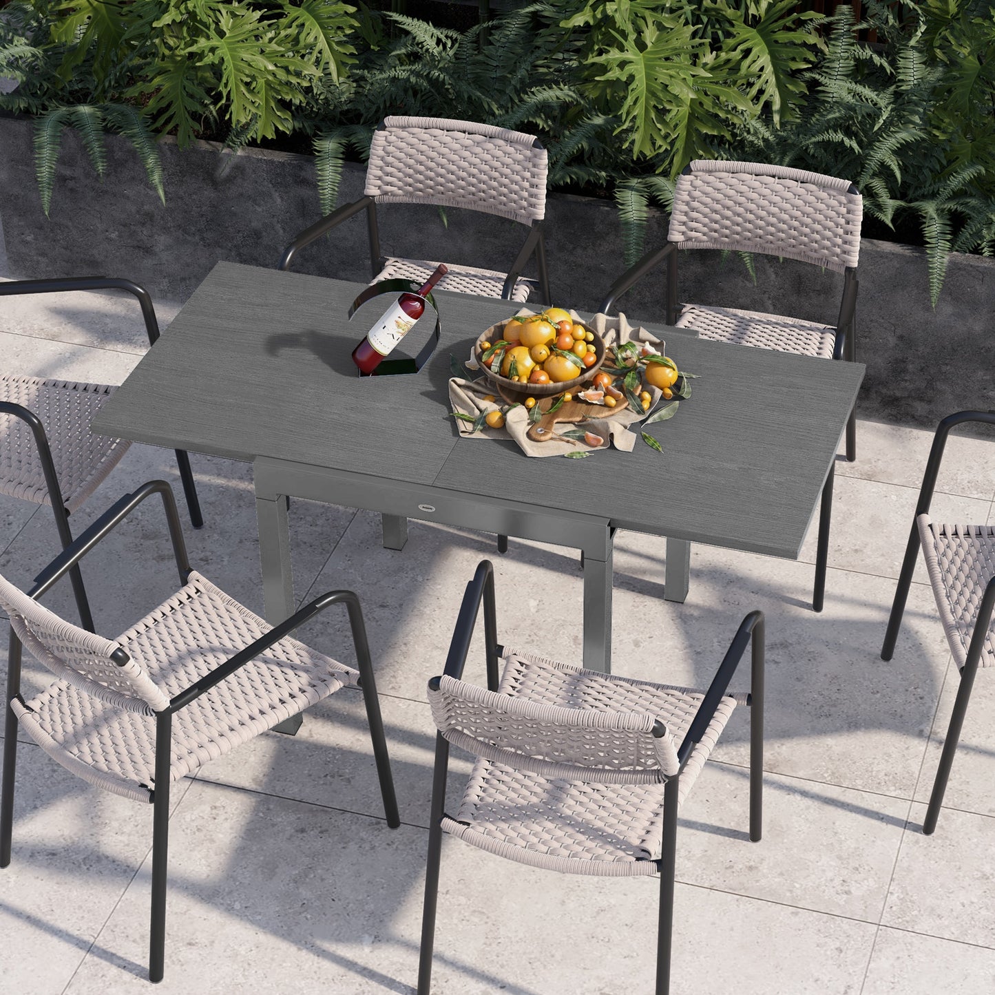 31.5"-63" Extendable Outdoor Dining Table for 4-6 with Aluminium Frame, Steel Tabletop Dark Grey