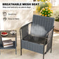 3 Piece Wicker Patio Furniture Set, Outdoor Bistro Set, Side Pockets, Mesh Seat, 2 Tier Glass Table, Cushions, Grey