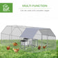 Chicken Run Outdoor, Galvanized Large Metal Chicken Coop Cage, Walk-in Enclosure Poultry Hen Run House Playpen Rabbit Hutch with Flat Roof, Cover