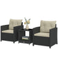 Outdoor Bistro Set, 3 Piece Wicker Patio Furniture Set with 2-Tier Glass Top Table, Cushions for Porch, Balcony, Beige