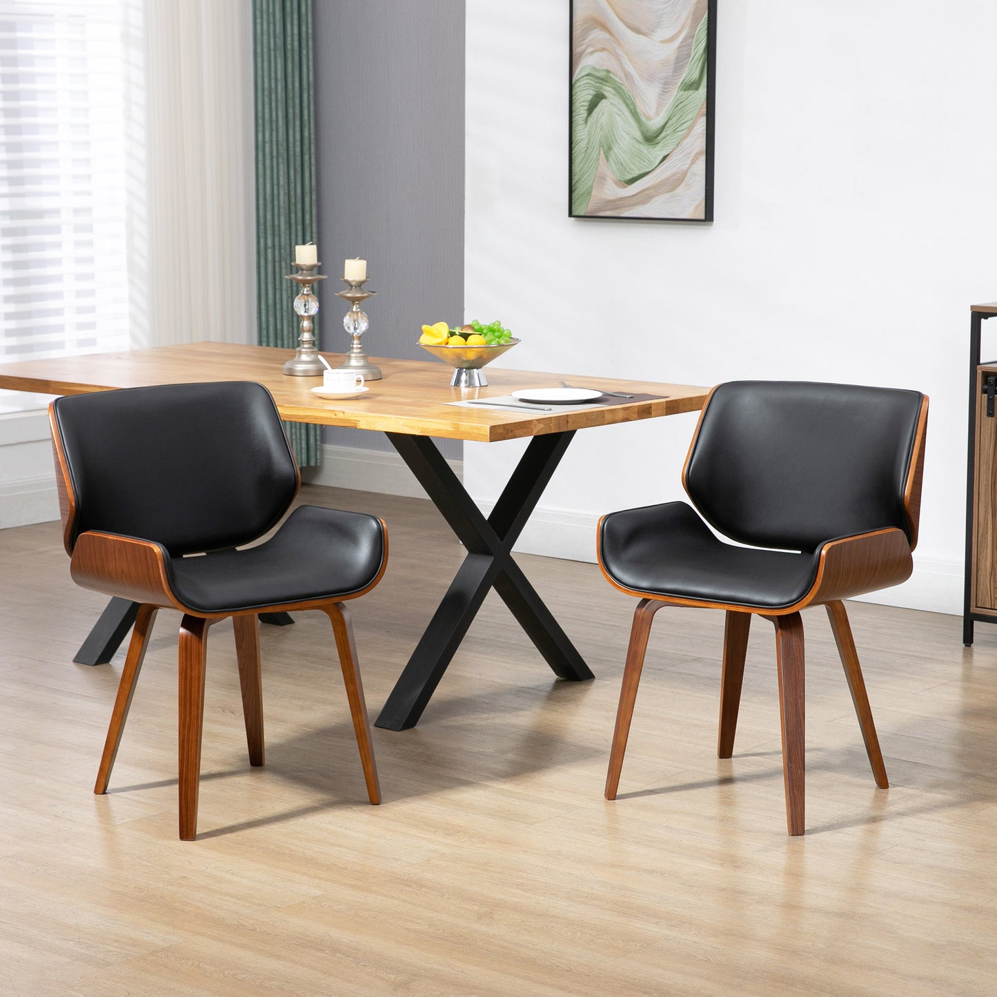 Dining Chairs Set of 2, PU Leather Kitchen Chairs with Upholstered Seats and Solid Wood Legs for Dining Room, Black
