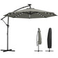 9.7 ft Cantilever Patio Umbrella with Solar Light, Garden Hanging Parasol with Cover, Tilt, Crank, Grey