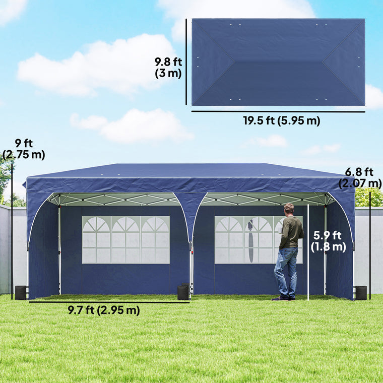 10' x 20' Dark Blue Pop-Up Canopy with Reflective Strips & UPF50+