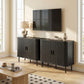 35.4" Sideboard Buffet Cabinet with Storage, Nordic Coffee Bar Cabinet with Slatted Tambour Doors and Metal Legs, Black