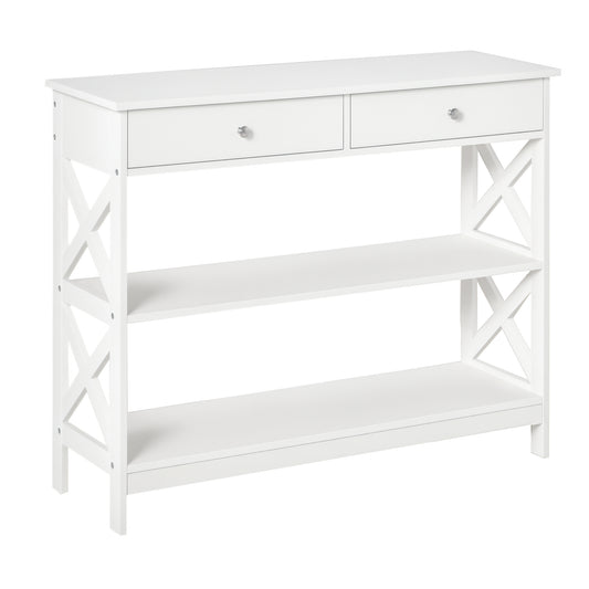 39" Console Table with Drawers and X-Frame - White