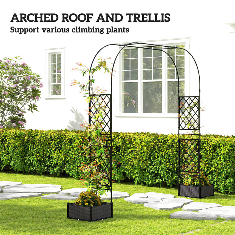 109.4" x 15.7" x 86.6" Black Garden Arch with Planter Boxes