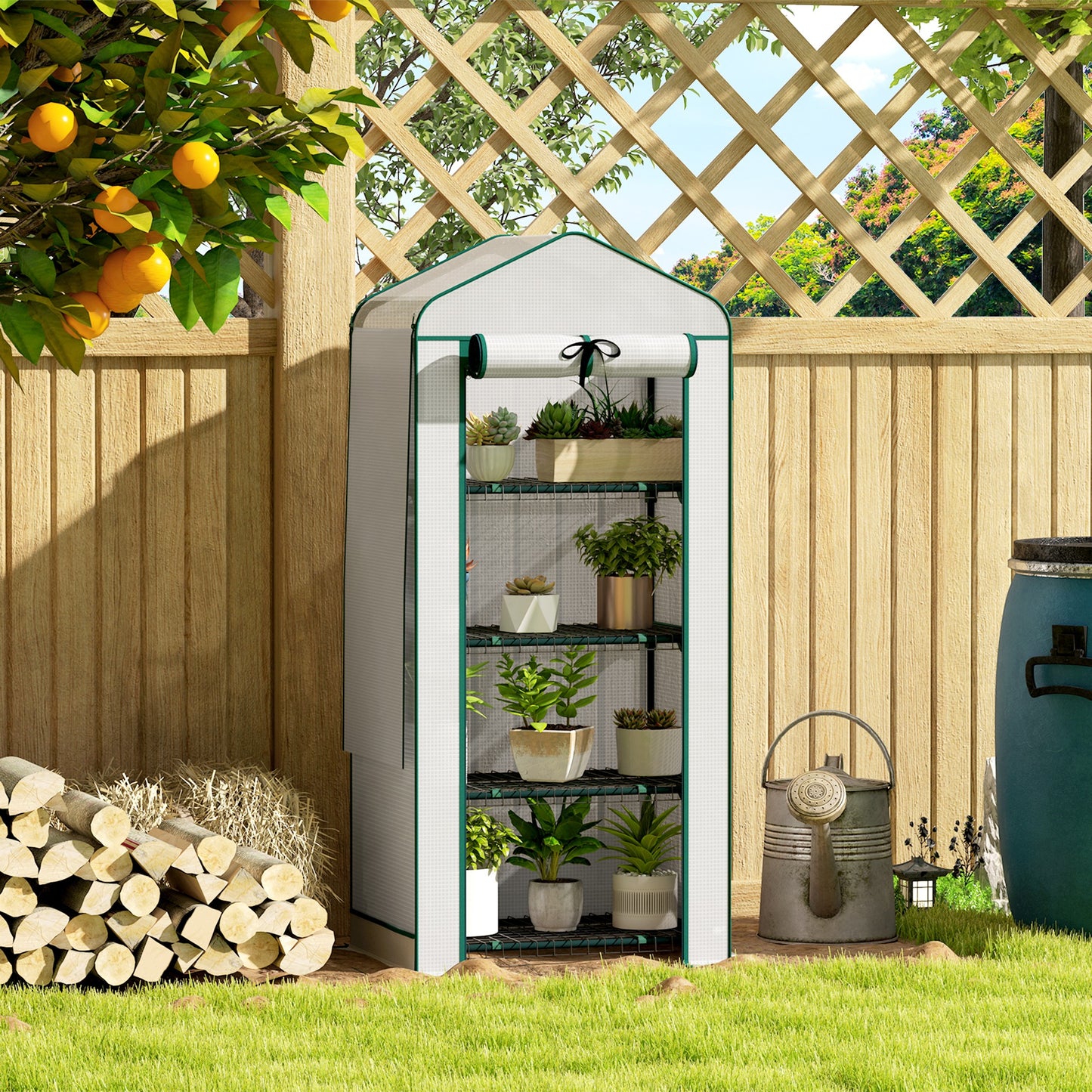 Mini Greenhouse with Screen Roof, Portable Small Greenhouse with Roll-Up Zipper Door - 27.6" x 19.7" x 62.2"