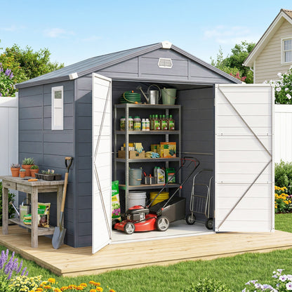 8' x 6' Plastic Storage Shed with Latch Door and Vents