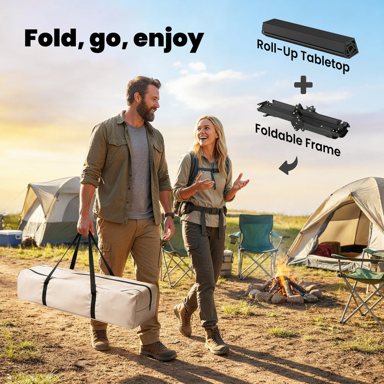 4ft Waterproof Folding Camping Table, Roll-Up Top