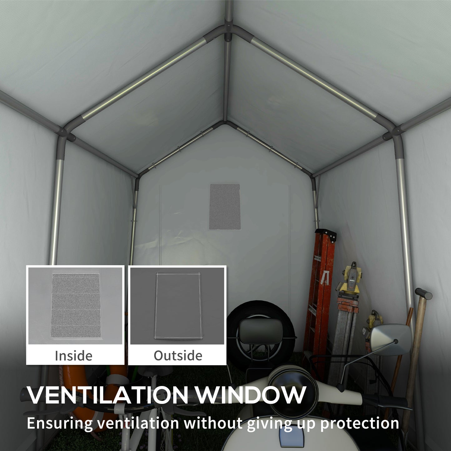 Outdoor Storage Shed Portable Garage with Roll-up Door for Motorcycle, Bike, Garden Tools, Beige