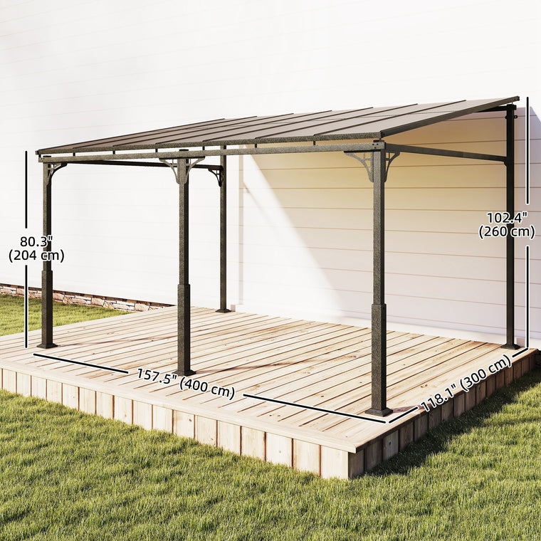 13' x 10' Hardtop Lean-To Pergola Gazebo with Aluminium Frame
