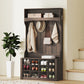 4-In-1 Hall Tree with Bench and Shoe Storage, Farmhouse Coat Rack Shoe Bench with 12 Shoe Cubbies, 6 Hooks, Dark Brown