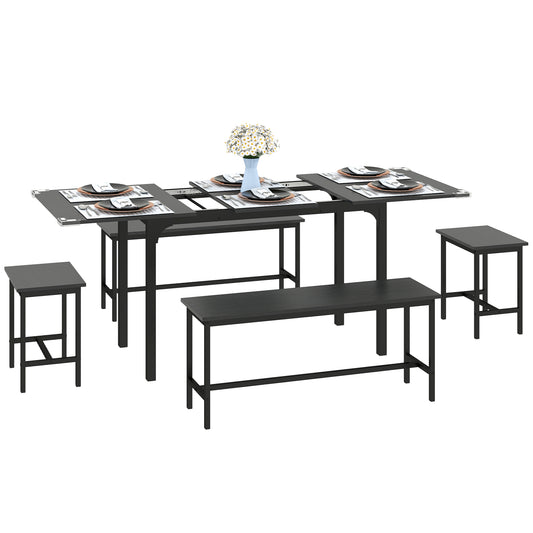 5-Piece Extendable Dining Set for 4-6 - Black