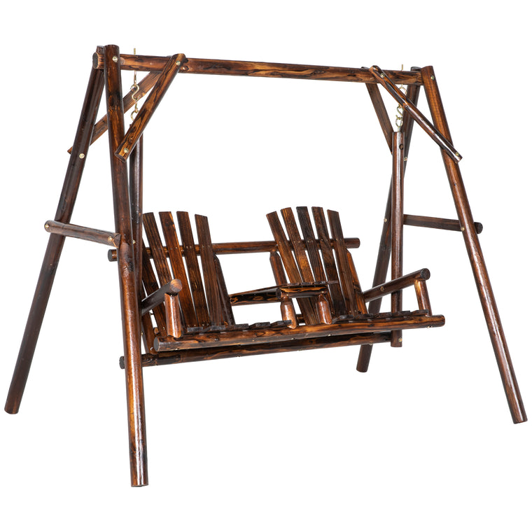Wooden 2-Seat A-Frame Porch Swing with Table
