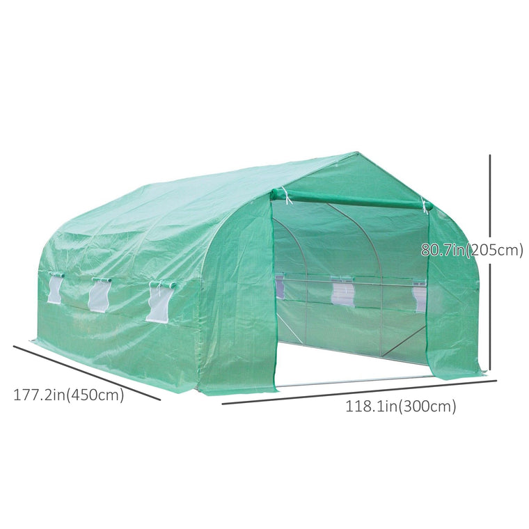 15' x 10' x 7' Green Walk-In Greenhouse with Mesh Windows