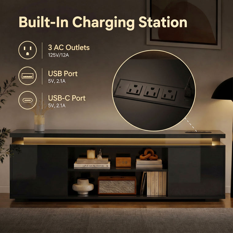 60" TV Stand with LED Lights and Power Outlets