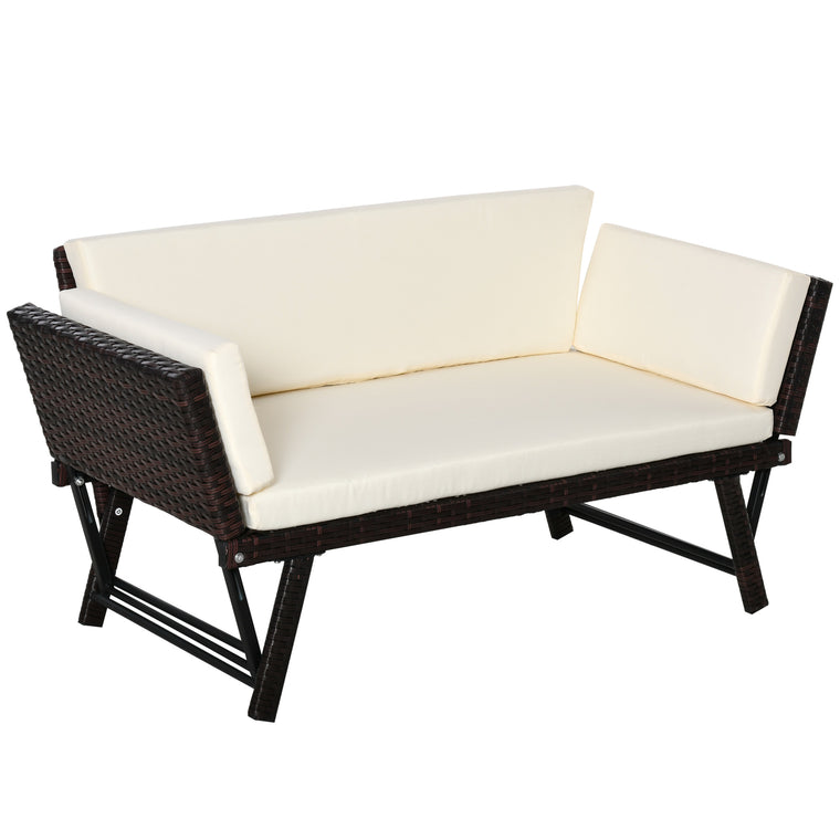 Brown Convertible Rattan Sofa Bed Chaise Lounge
