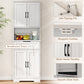 Kitchen Buffet with Hutch, 68" Tall Kitchen Pantry Cabinet with Small Open Counter, 4 Doors, Drawer, White