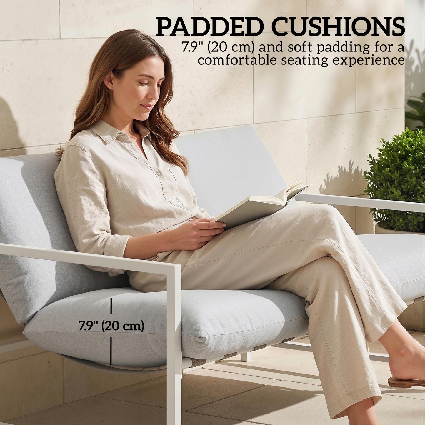 2 Piece Patio Furniture Set, Outdoor Loveseat Sofa Set with Thick Cushions and Coffee Table for Porch Garden, Light Grey