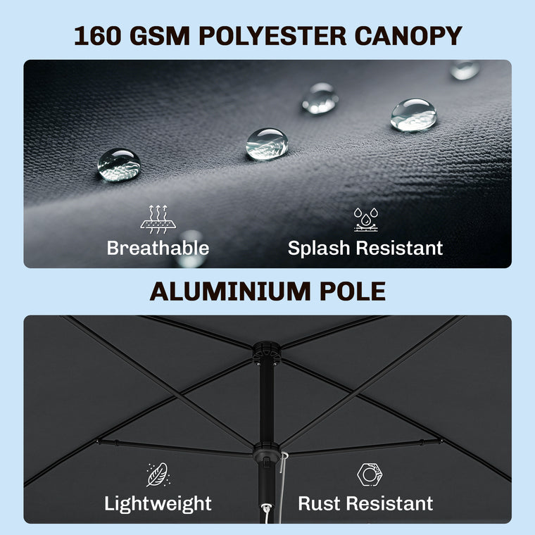 6.5' x 4' Grey Aluminum Rectangle Patio Umbrella