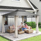 10' x 12' Outdoor Gazebo Canopy, Double Roof Hardtop Gazebo with Polycarbonate Roof, Steel Frame, Nettings and Curtains