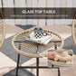 Outdoor Bistro Set, 3 Piece Wicker Patio Furniture Set with Acapulco Chairs and Glass-Top Table, Natural Wood