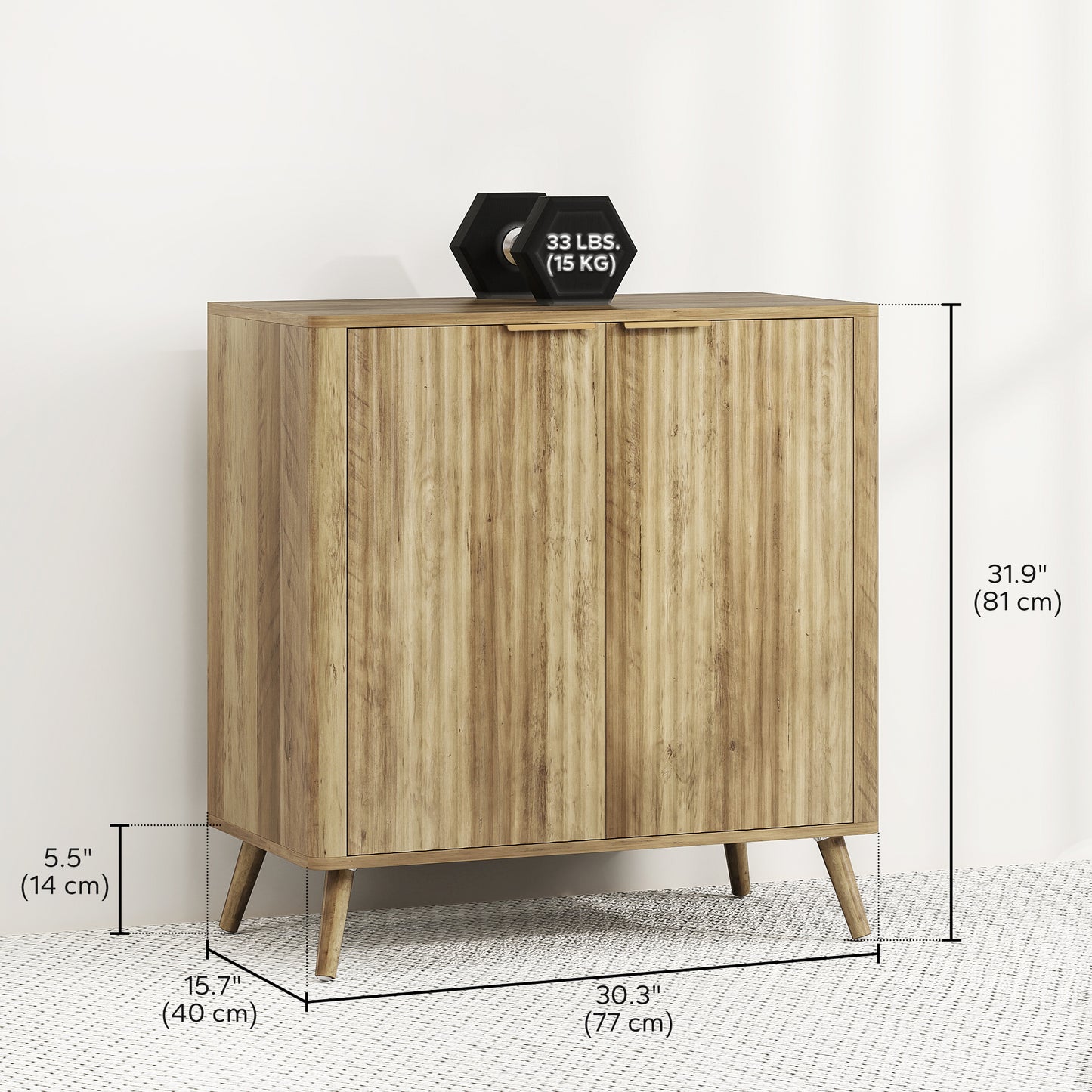 55" Buffet Cabinet, Modern Sideboard with 2 Fluted Doors and Adjustable Shelf for Kitchen, Living Room, White