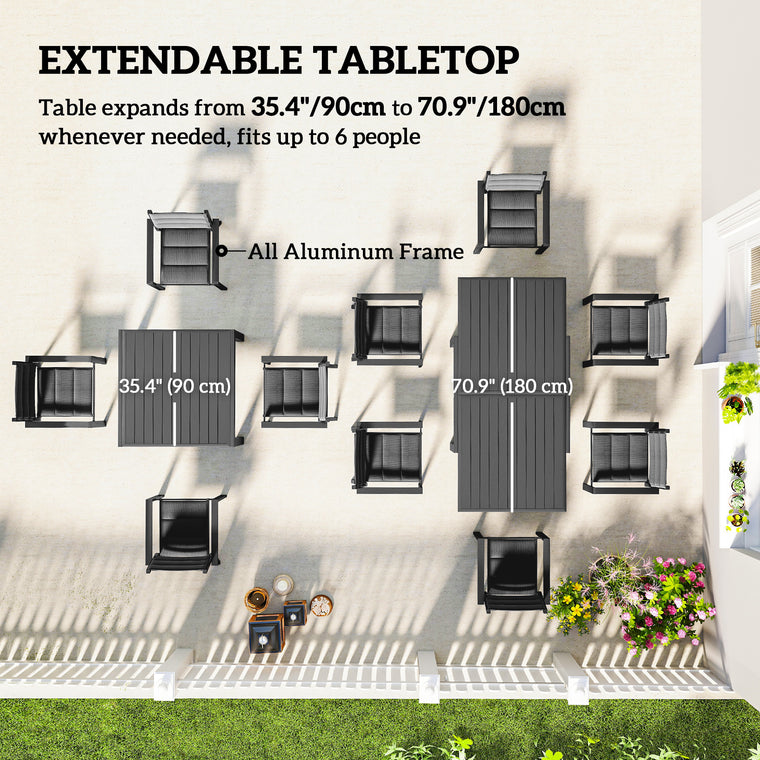Expandable Aluminum Dining Set for 6 with Padded Chairs