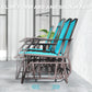 3 Piece Patio Glider Set Outdoor Gliders with Breathable Mesh Seat, Glass Top Table for Garden, Yard, Blue