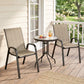 3 Pieces Bistro Set, Small Patio Furniture Set with Stackable Mesh Chairs, Glass Table for Garden, Light Mixed Brown