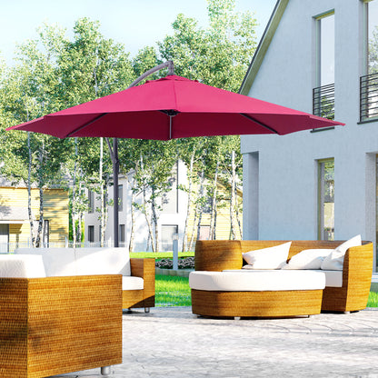 10' Wine Red Banana Offset Umbrella with Crank & Cross Base
