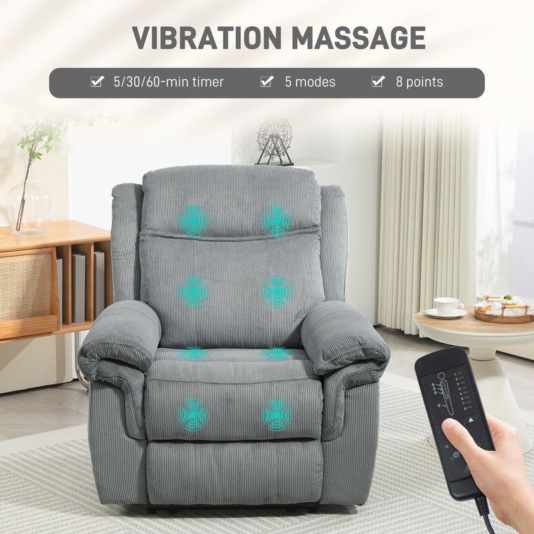 Manual Massage Recliner with Side Pockets - Grey