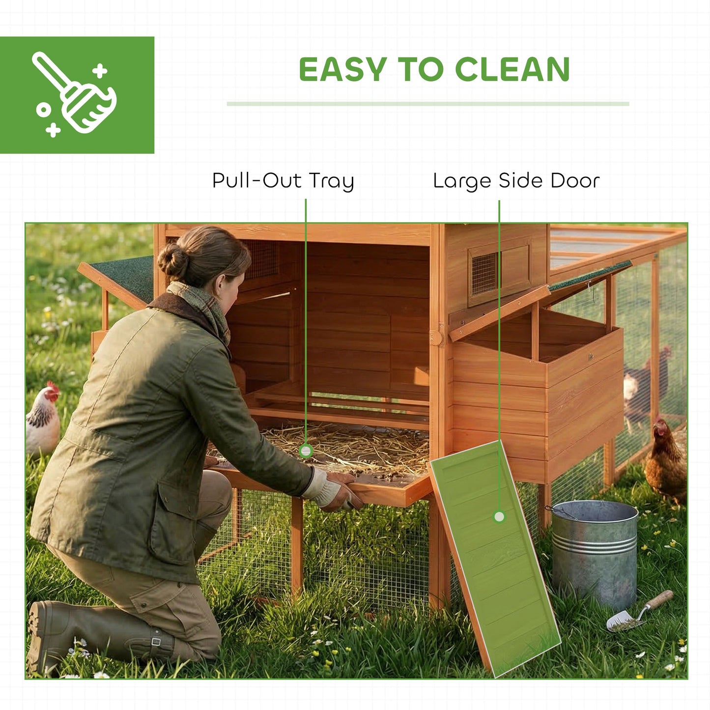 137" Wooden Chicken Coop with Chicken Run, Nesting Box, Orange