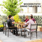 Wooden Outdoor Dining Table for 6 with 2" Umbrella Hole, Slatted Tabletop, Metal Frame, for Yard, Deck, Lawn