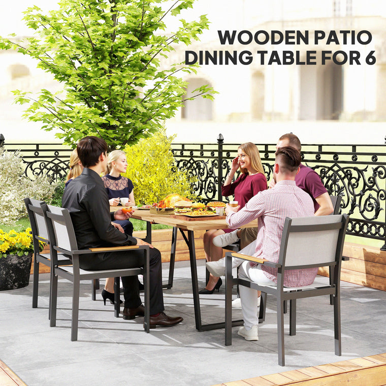Wooden Dining Table for 6 with Umbrella Hole and Slats