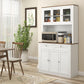 71" Pantry Cabinet with Microwave Space, Buffet with Hutch, 2 Drawers, Adjustable Shelves and Glass Doors, White