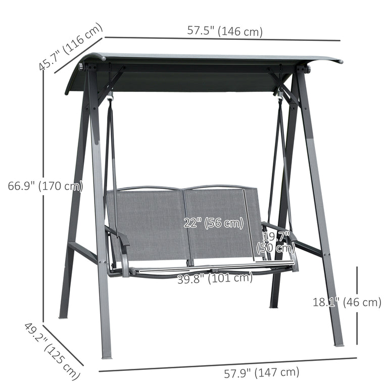 2-Seat Porch Swing with Adjustable Canopy and Removable Seat